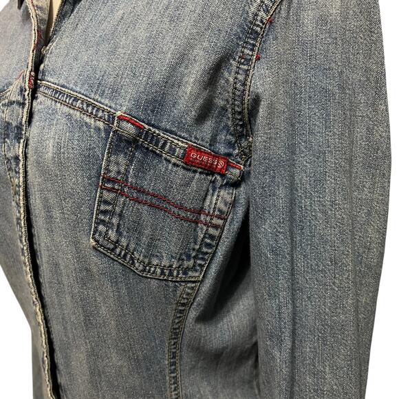 Guess Womens Vintage 90s Y2K Denim Snap Button Grunge Long Sleeve Dress Sz M - Picture 2 of 14